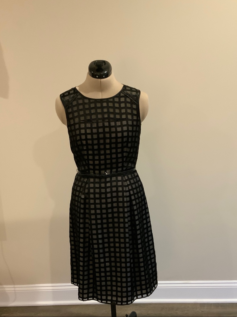 Calvin Klein Black Grid Sleeveless Fit-and-Flare Dress